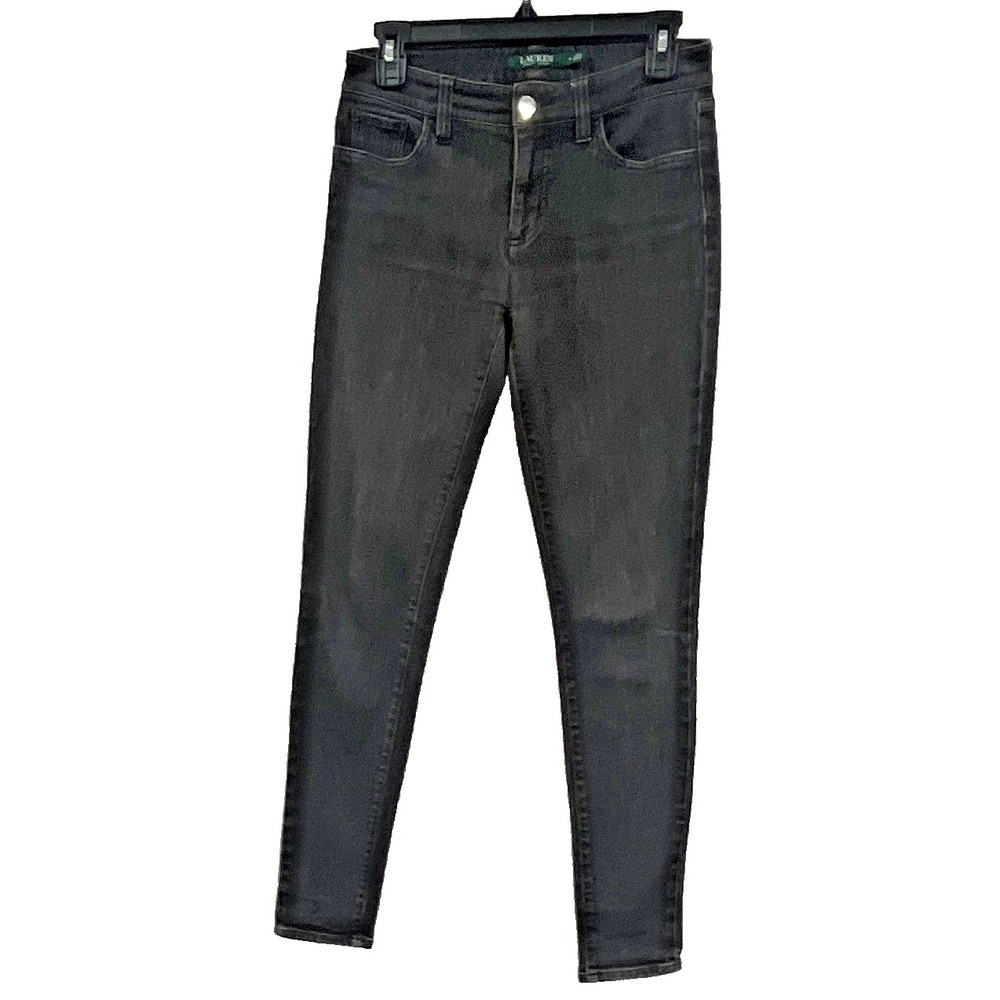 Lauren Ralph Lauren Jeans Black Skinny Dark Wash Denim 5-Pocket Mid Rise 0